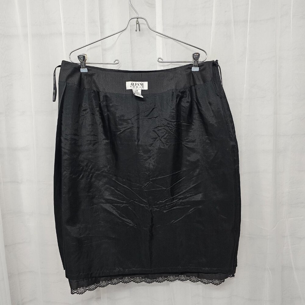 Vintage Alfani Skirt Black Goth Whimsigoth Lace Velvet Satin A-line Silk 14W - Picture 6 of 9